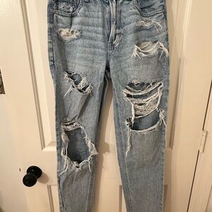 American Eagle Outfitters High Rise Distressed Blue Jeans